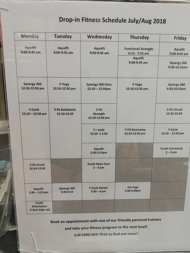 YMCA Saskatoon timetable
