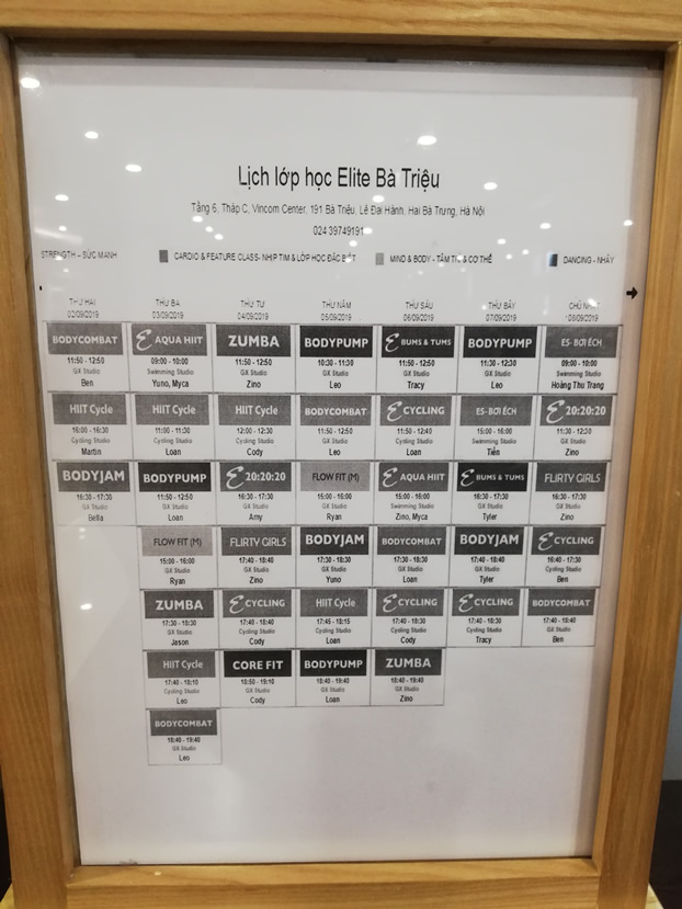 Elite Fitness Hanoi timetable